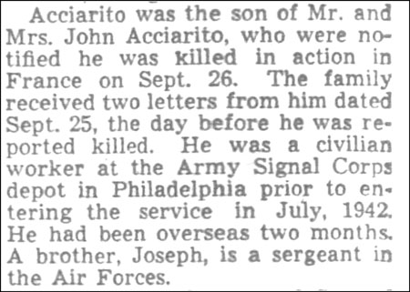 Pvt Benjamin Acciarito obituary