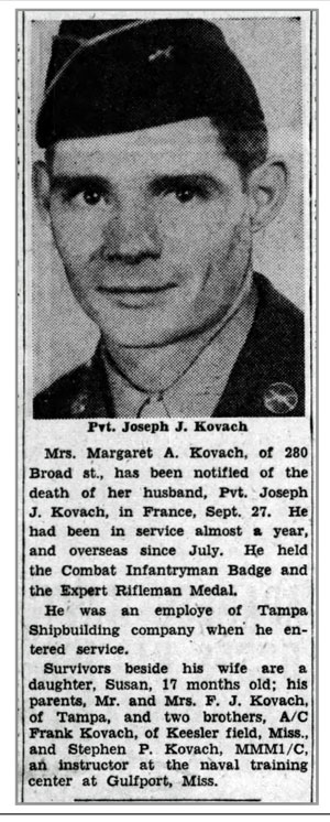 Pvt Joseph J Kovach