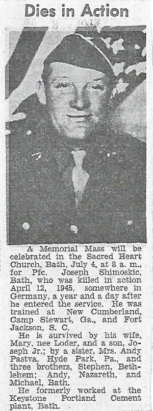 Pfc Joseph Shimoskie, Sr