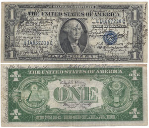 Dollar bill signed by members of the 320th Infantry Regiment - WWII