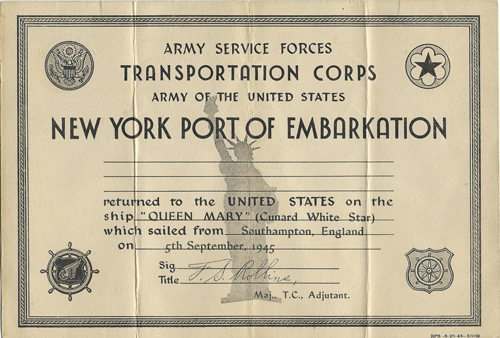 Queen Mary sailing certificate