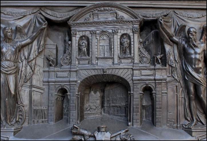 A black relief of a building

Description automatically generated