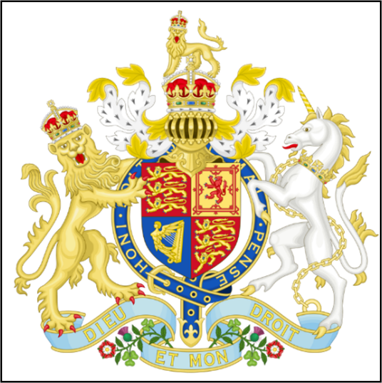 A coat of arms with lions and unicorns

Description automatically generated