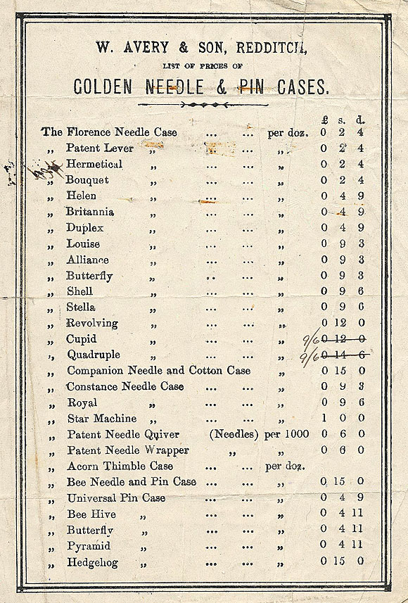 Golden Needle & Pin Cases price list