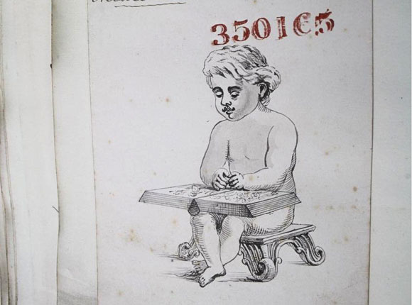 Seated Cherub with Book 
needle case